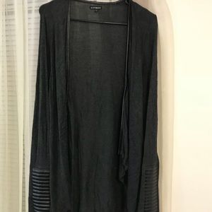 Dark grey sweater with black faux leather